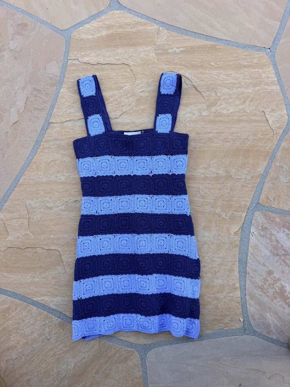 Hyacinth House XS Cornflower Blue and Navy Crochet Cooper Mini Dress ES